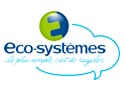 Logo Eco-systèmes (recyclage), globe vert et bleu avec un E stylisé. Le texte est dans une bulle de dialogue : le plus simple c'est de recycler.
